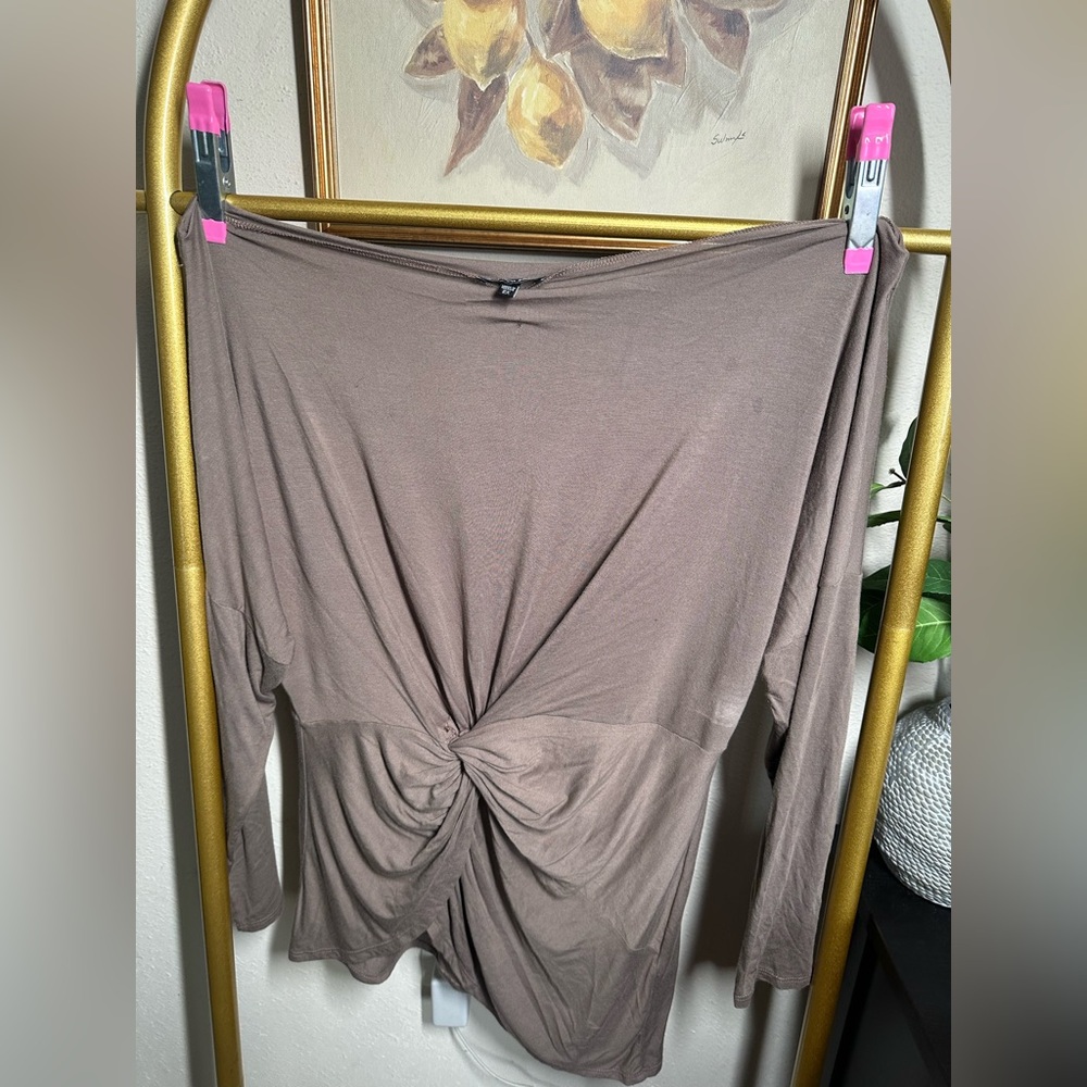 Brown Long Sleeve Twist & off the shoulder top